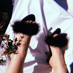 Faux fur heeled sandals